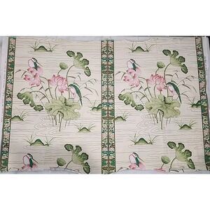 Greeff Vintage Lotus Garden Fabric Hummingbird Chinoiserie Green Cream Pink -1yd